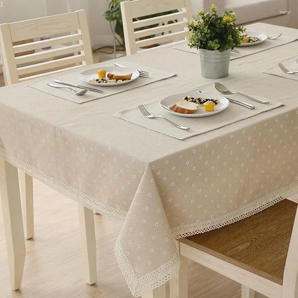Nappe de table de salle à manger, motif lin et coton avec rituel en dentelle, rectangulaire, imperméable, ronde