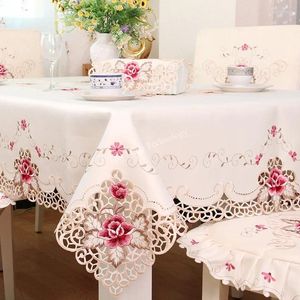 Nappe de table de salle à manger en Satin Beige, couverture ronde de luxe européenne, chaise Rose brodée, anti-poussière, décoration de la maison