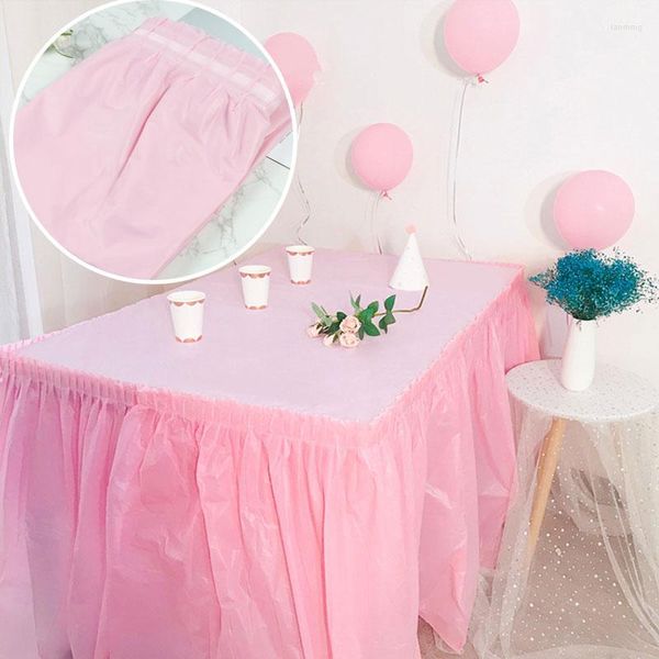 Nappe jetable en plastique rose, jupe rectangulaire, couverture en tulle, réception de mariage, réception-cadeau pour bébé, fête d'anniversaire, 427x74cm