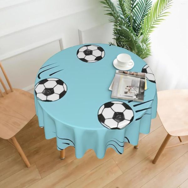 Nappe Doodle Ballons De Football Sur Nappe Ronde Bleue Imperméable Blanc Et Noir Fond De Football