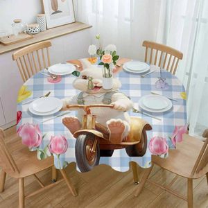 Nappe de table ronde imperméable avec œufs de pâques et tulipes, décoration de mariage, maison, cuisine, salle à manger