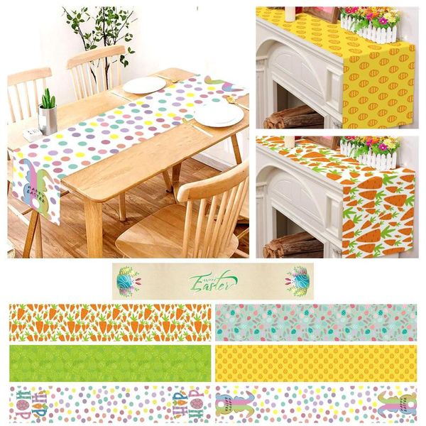 Nappe de Table en lin avec drapeau de pâques, décoration imprimée, tapis chauffant, rayé