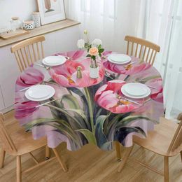 Table de table de Pâques rose tulipe peinture abstraite nappe étanche décoration de mariage maison de cuisine.