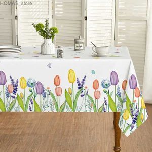 Tafeldoek Easter Spring Waterdicht Tafelkleed Aquarel Wilde bloemen Tulp lavendel Bloemtafel Cover voor feestpicknick Dinner Decor Y240401