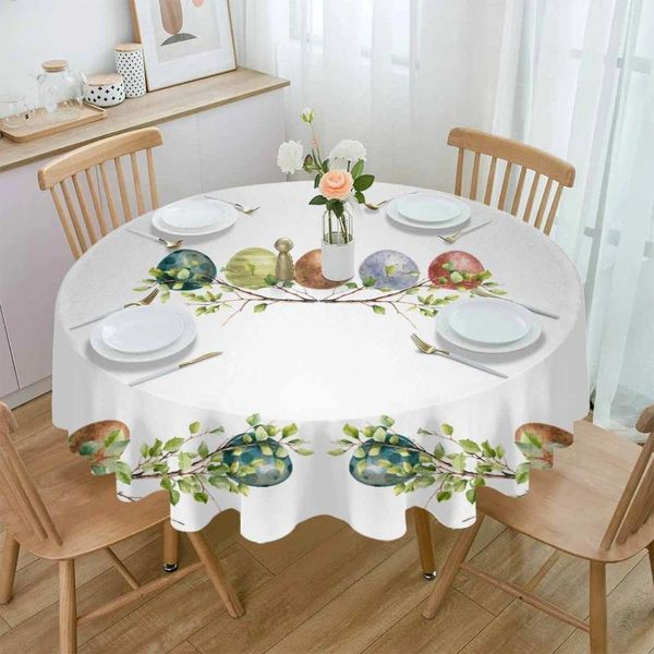Nappe ronde en forme de plante d'œuf, aquarelle, feuilles peintes à la main, imperméable, décoration de mariage, maison, cuisine, salle à manger