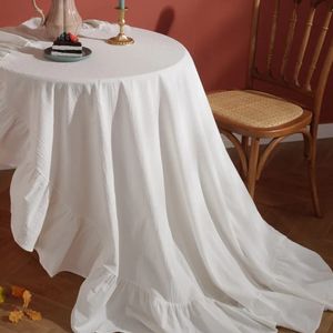 Nappe de table el Festival de mariage Nappe en coton couleur citrouille blanche avec volants Fête d'anniversaire Diamètre 180 cm Grande nappe ronde 231216