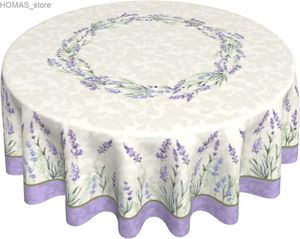 Nappe de table élégante nappe lavande ronde 60 pouces nappe florale violette printemps été couverture de table de campagne française pour les fêtes de vacances Y240401