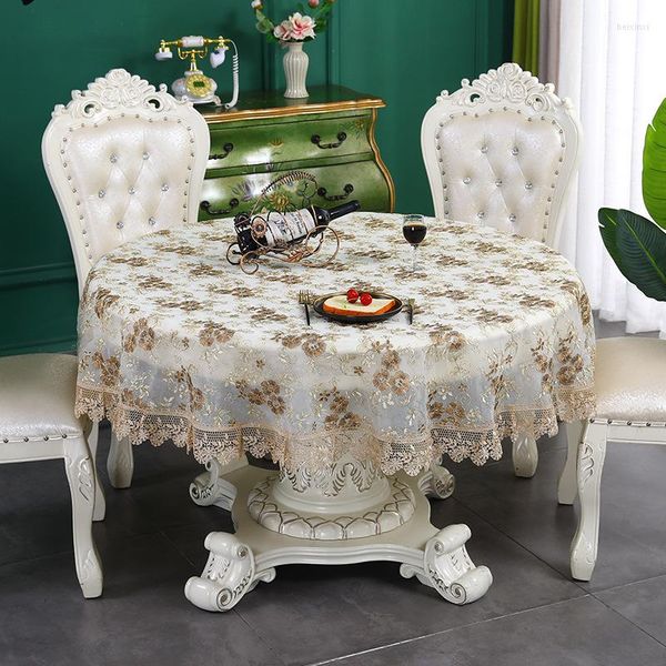 Nappe de table en dentelle européenne brodée, ronde, pastorale, anti-poussière et en Polyester, couverture supérieure pour dîner de thé, décor de mariage