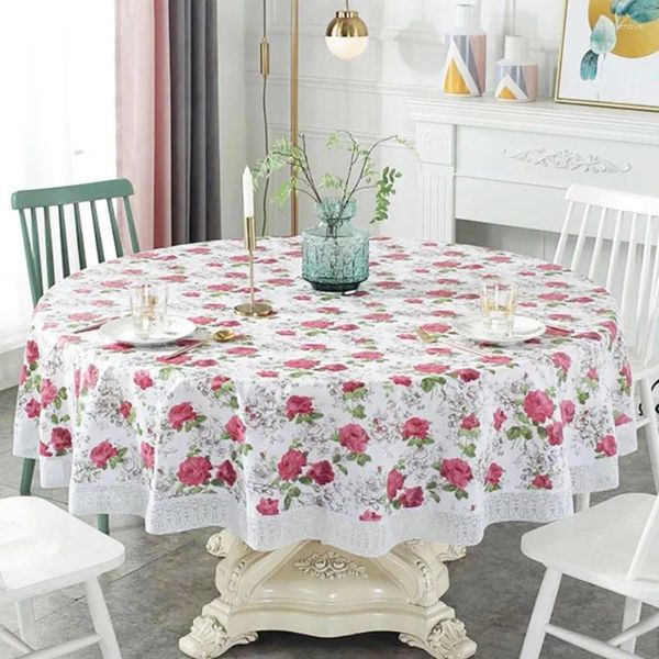 Mantel de tela con estampado de flores redondas, mantel impermeable para cocina, cubierta a prueba de aceite, decoración elegante para mesas de comedor y té