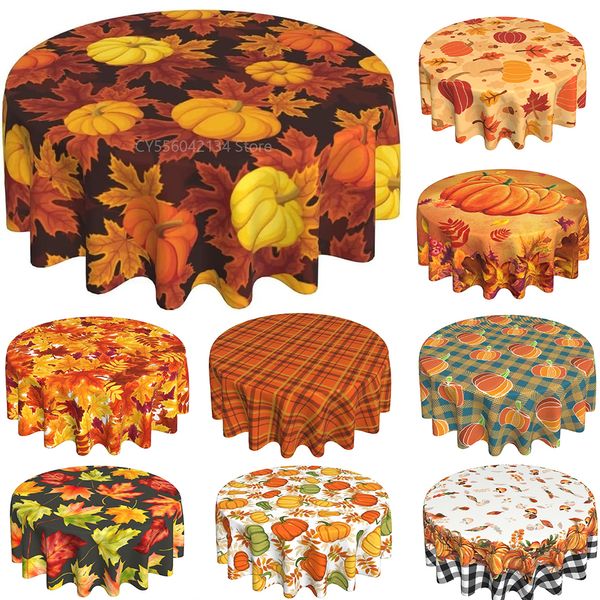 Nappe de table ronde en forme de citrouille d'automne, 60 pouces, pour Thanksgiving, anti-poussière, infroissable, rustique, 230828