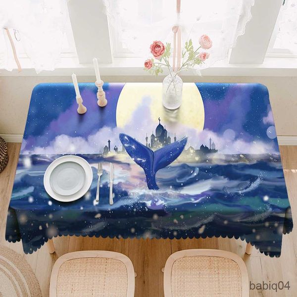 Mantel de fantasía con estampado de ballena, mantel Rectangular para mesa de escritorio, decoración para habitación de niña bonita, mantel para decoración de boda, cubierta de mesa R230731