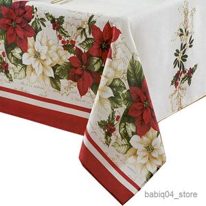 Nappe de table Bordure de mode Nappe en tissu de Noël Nappe d'impression de bordure florale de Noël Nappe rectangulaire Décoration de table R230823