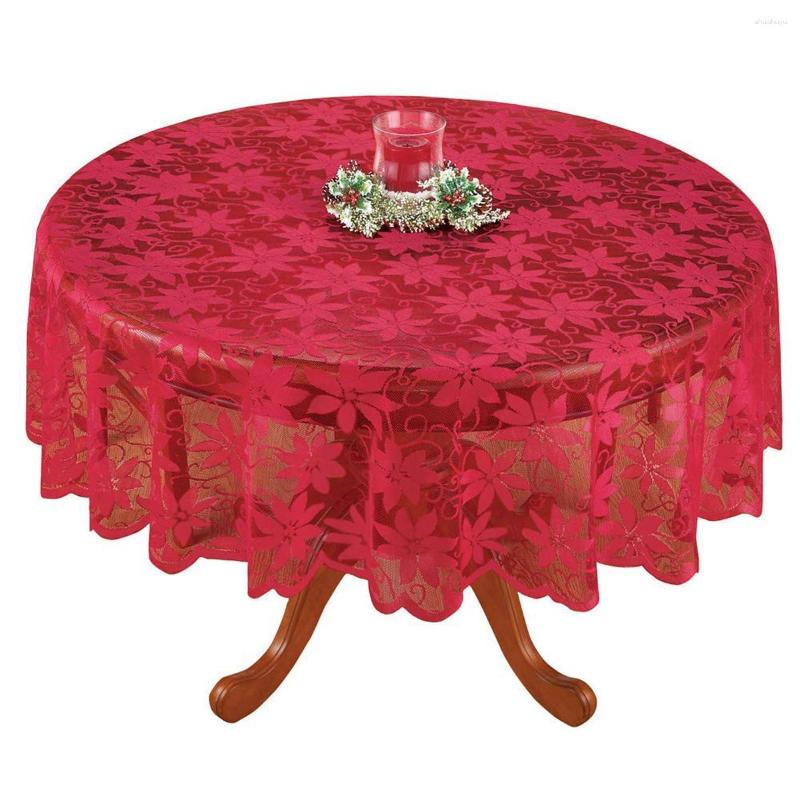 Red Lace Floral christmas table cloths round for Weddings, Parties, and Festive Home Decor