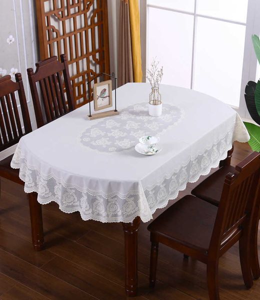 Nappe de Table ovale en plastique, imperméable à l'huile, pour la maison, impression de dentelle dorée, tapis de Table R230605