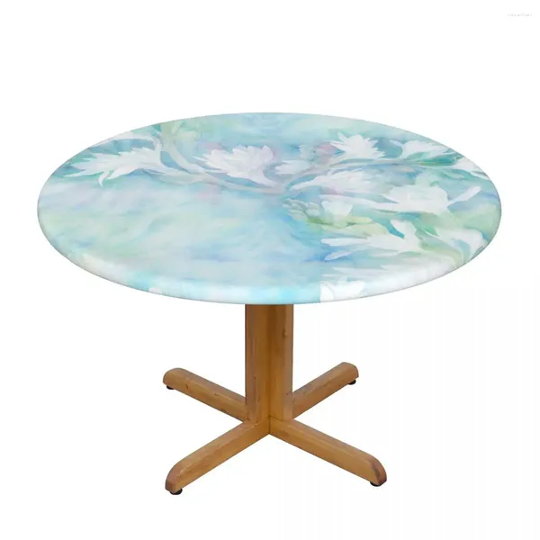 Mesa de tela de tela Redonda redonda protector cubierta de vidrio suave Pintura de flores azul