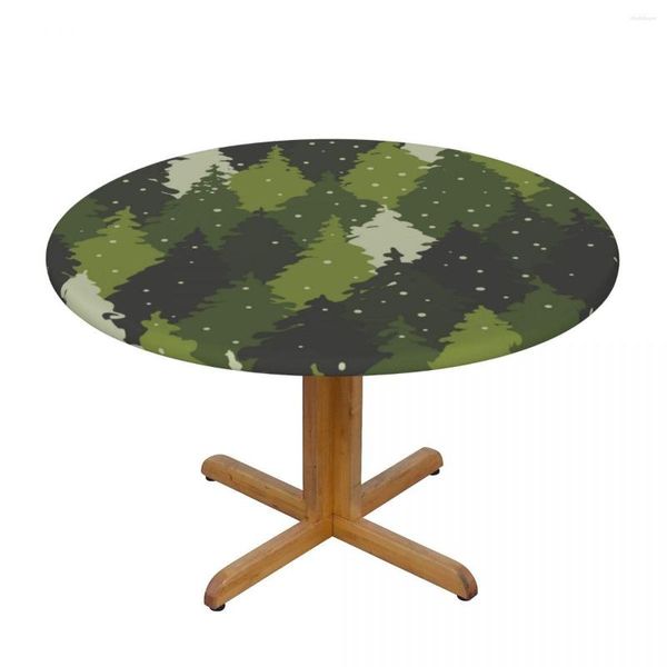 Nappe de table ronde ajustée nappe protectrice couverture en verre souple forêt paysage Camouflage anti-brûlure plaque cuisine maison napperon