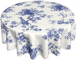 Nappe Florale Bleu Et Blanc Printemps Nappe Été Oiseaux 60 '' Ronde Avec Infroissable Pour Fête Table Salle À Manger