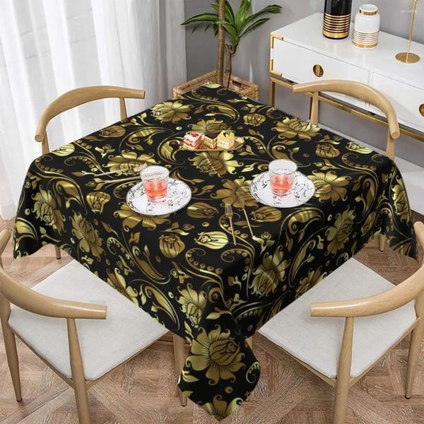 Table de nappe damasque florale noire et or vintage pour les tables à manger des événements couvrent la décoration de conception extérieure