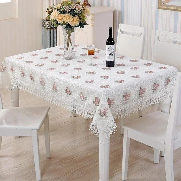 Nappe de table brodée florale avec dentelle, couverture de nappe rectangulaire élégante en Organza pour salle à manger, banquet de mariage, décoration de maison