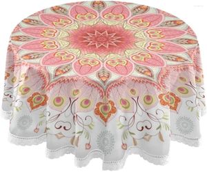 Nappe florale plumes de paon et Paisley dîner rond traditionnel Mandala Polyester nappe en dentelle blanche 60 pouces