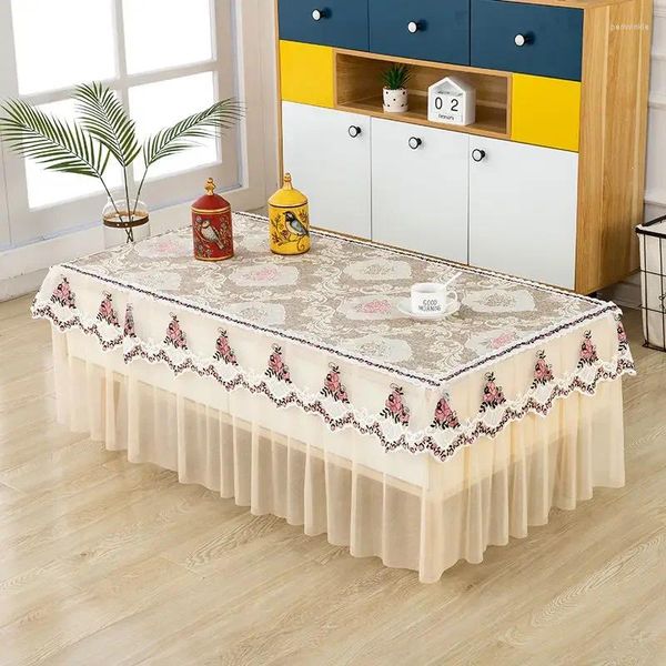 Mesa de tela de tela de encaje teñido estampado cubierta de té de té a prueba de polvo antideslizante decoración de la casa de la boda ropa lateral