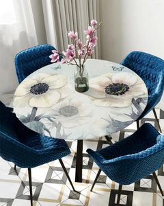 Nappe ronde minimaliste avec fleurs et chrysanthèmes, couverture élastique rectangulaire, imperméable, accessoire de décoration de salle à manger