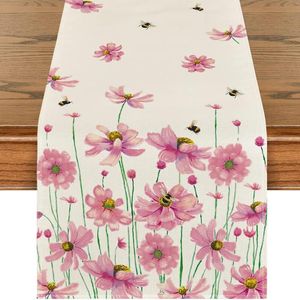 Tafelkleed Bloemen Daisy Bijen Patroon Linnen Lopers Hallo Lente Thema Runner Seizoensgebonden Keuken Eetkamer Bruiloft Feest Decor