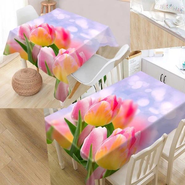 Nappe de Table imperméable avec impression de fleurs et de tulipes, nappe de grande taille, décoration de cuisine et de mariage