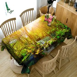 Nappe de Table rectangulaire avec impression de paysage forestier, couverture imperméable pour Table basse, décoration de la maison