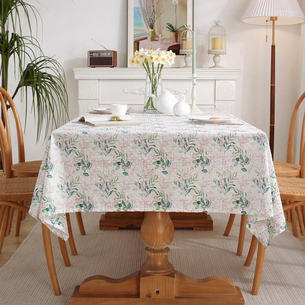 Nappe Français Romantique Coton Feuilles Vertes Motif Fleurs Roses Nappes En Gros