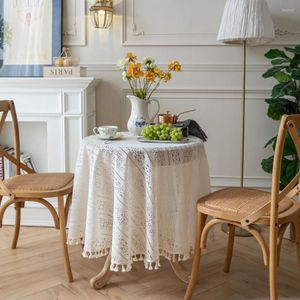 Nappe de table ronde française en dentelle brodée creuse au crochet pour salle à manger, salon, beige, pastorale, chambre à coucher, décoration d'intérieur