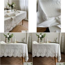 Table Tissu Français Blanc Dentelle Fleur Broderie Coton Pour La Décoration De Fête De Mariage Luxueux Er 230510 Drop Livraison Maison Jardin Te Dhz1P