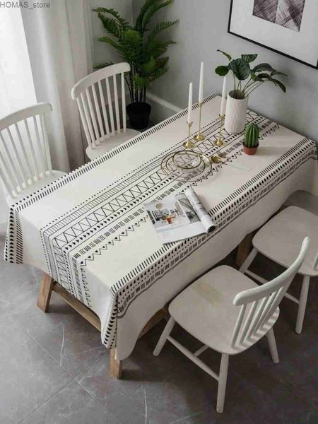 Table de table en nappe géométrique ourlée avec fibre de polyester de style bohème pour la salle à manger de cuisine pique-nique et fête de mariage décoration de la maison y240401