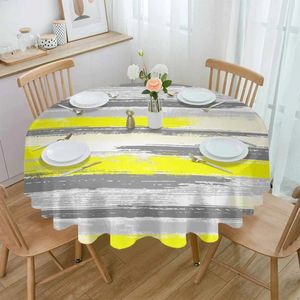 Nappe de Table ronde avec lignes géométriques, brosse jaune et grise, imperméable, décoration de mariage, maison, cuisine, salle à manger