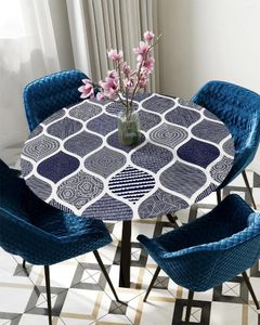 Nappe géométrique aquarelle Texture marocaine, nappe ronde bleue, couverture élastique, imperméable, accessoire de décoration de salle à manger