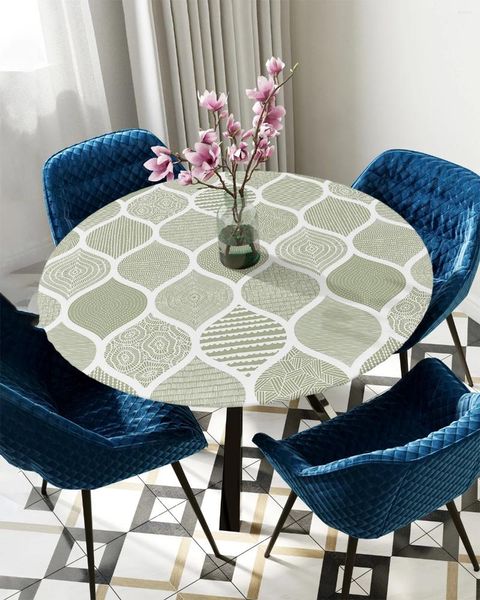 Nappe géométrique aquarelle Texture marocaine, nappe ronde verte, couverture élastique, décoration de salle à manger imperméable