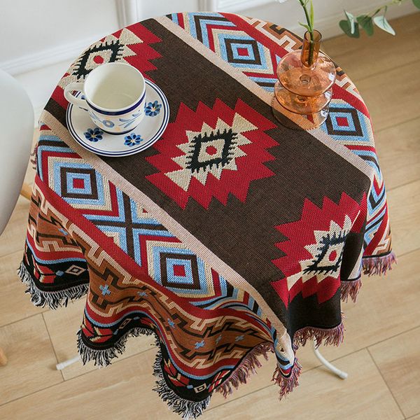 Nappe géométrique avec pompon Style bohème pour salle à manger, canapé, décoration de la maison, couverture de tapis de pique-nique, 220906
