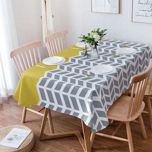 Mantel de mesa, mantel de comedor impermeable amarillo geométrico para cocina, cubierta decorativa para fiesta de cocina y café