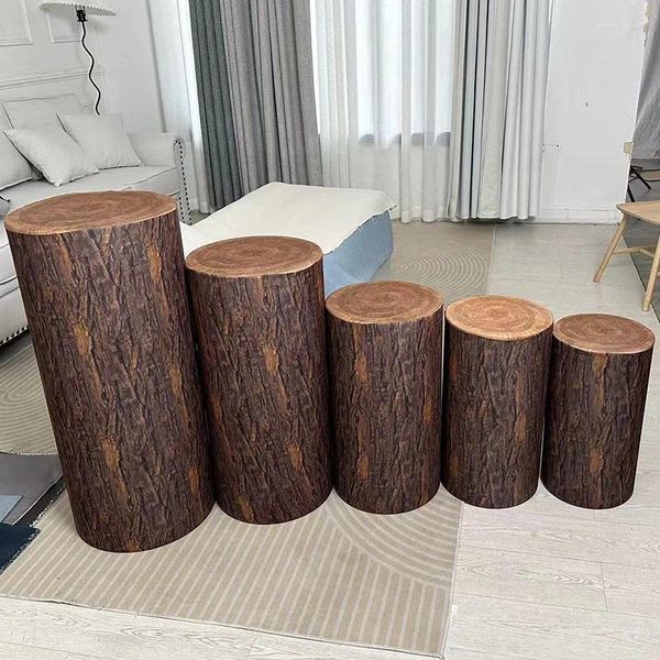 Paño de mesa Gfuitrr Cubierta de cilindro de madera Telón de fondo para decoración de fiesta de cumpleaños Tronco Pedestal de madera Pedestal Banda elástica Postre