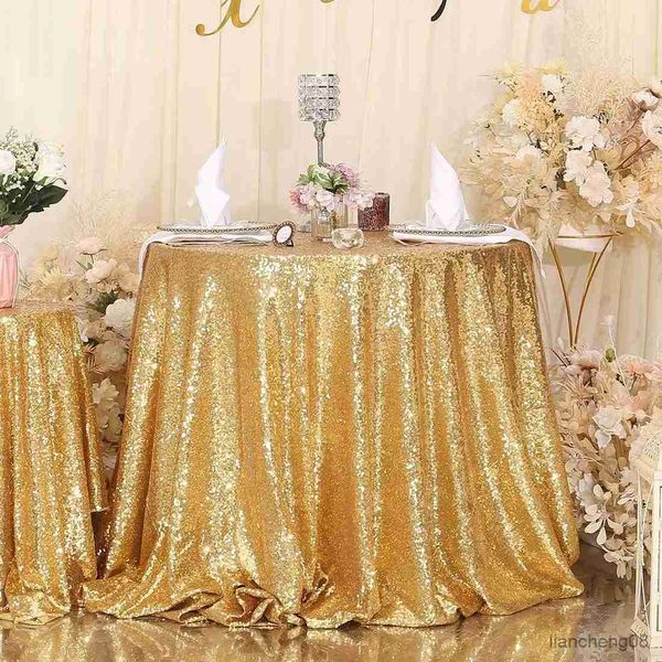 Mantel con purpurina, cubierta de mesa redonda, mantel de oro rosa para boda, fiesta de cumpleaños, decoración de mesa para el hogar R231109