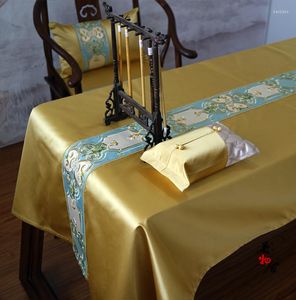 Nappe de Table brodée or bleu européen, pour salle de mariage, canapé, maison, literie, Villa, décoration, coussin, commode, couverture de chemin