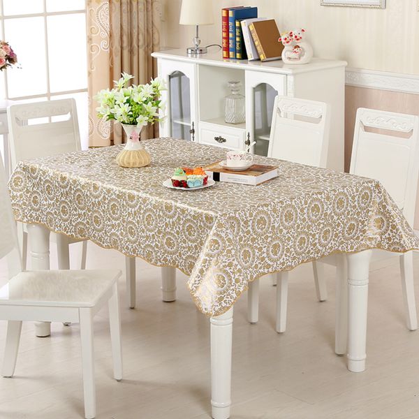Nappe de table en toile cirée dorée sur couverture de bureau rectangulaire tissu Ramadan chiffons de teinture imperméables pour manteau de cuisine imperméable 221122