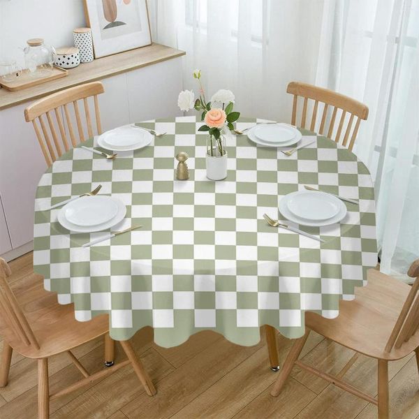 Nappe de Table Herbe Vert Damier Nappe Ronde Couverture Étanche Pour La Décoration De Noce À Manger