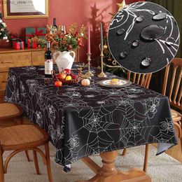 Nappe Halloween Toile d'araignée noire Nappes rectangulaires Décorations de fête de vacances Couvertures de table imperméables réutilisables Tables à manger Décor Y240401