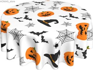 Tafelkleed Halloween pompoen vleermuizen ronde tafelkleed spider tafelkleed deksel mat wasbaar polyester 60 dineren decoratief voor vakantiefeest y240401