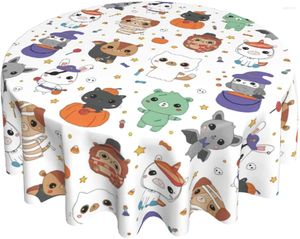 Tafelkleed Halloween ronde grappige kawaii cartoon dieren wasbare rimpel stain-resistente deksel buitentaal tafelkleed 60 inch