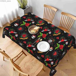 Nappe de table Halloween Crâne Amour Nappe rectangulaire Décorations de fête de vacances Nappe imperméable réutilisable Cuisine Table à manger Décor Y240401