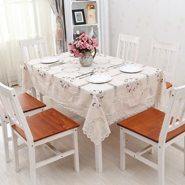 Nappe de table en coton brodée à la main, couverture de noël classique en dentelle à grand ourlet pour banquet de mariage, textiles lavables