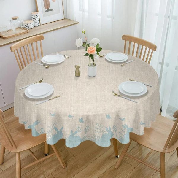 Nappe ronde peinte à la main avec silhouette d'œufs de pâques, décoration imperméable pour mariage, cuisine, maison, salle à manger