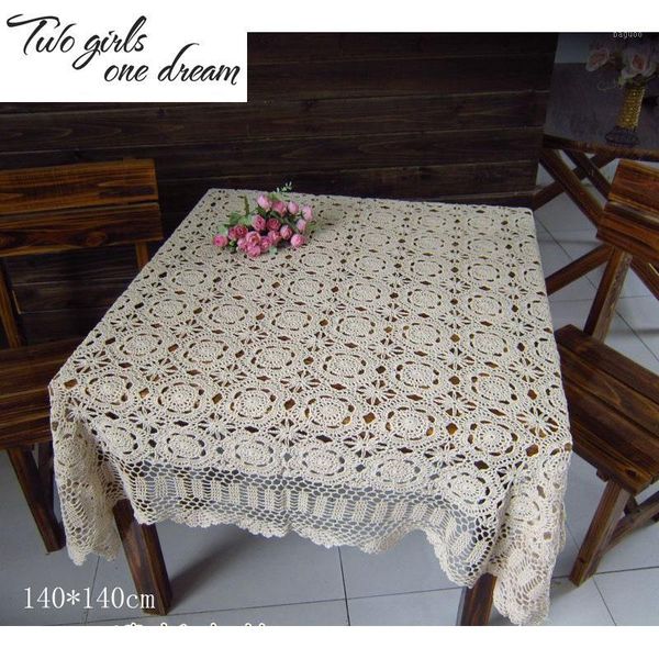 Nappe de table carrée au Crochet faite à la main, serviette de canapé en coton tissé creux rétro, couverture universelle, tapis de bricolage 50-140cm